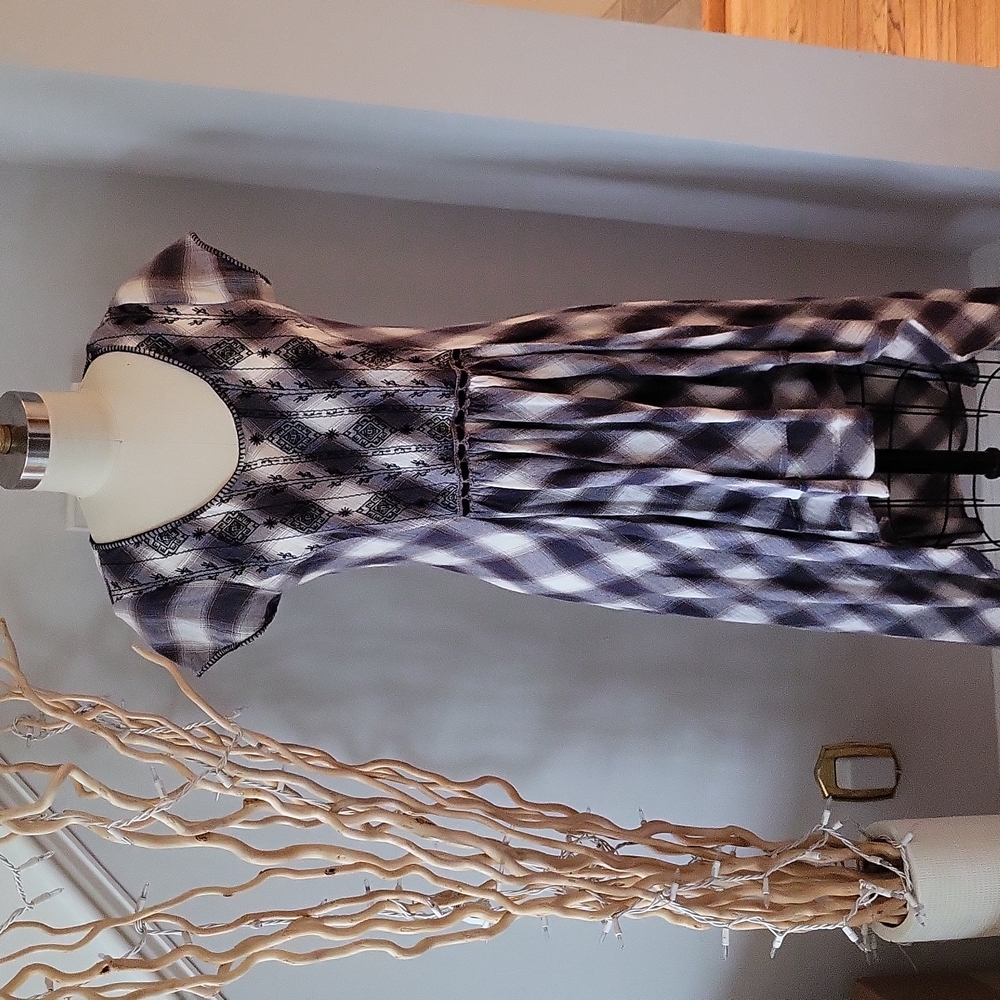 Free People Hi Low Embroidered Plaid Dress